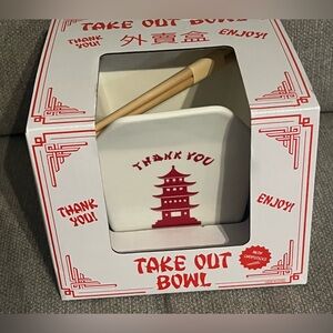 Chinese Take Out Box Ceramic Bowl with Chopsticks Thank You Enjoy by Mad Engine